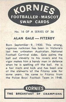 1957 Kornies Footballer Mascots #16 Alan Gale Back